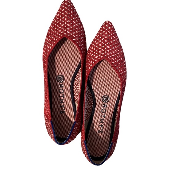 Rothy's Red and White Pointed Knit Flats - Picture 5 of 9